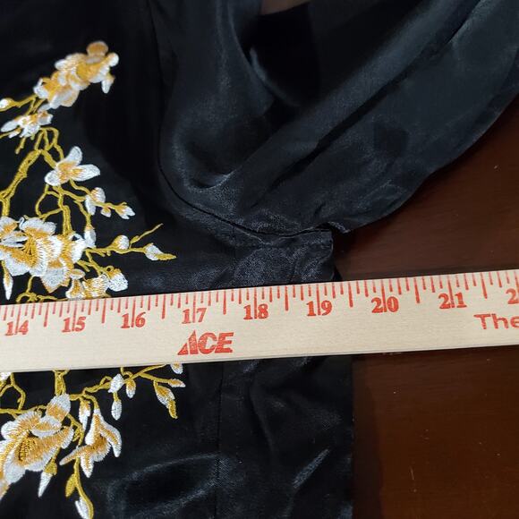 Harlowe & Graham Satin Asian Floral Embroidered Zip Bomber Jacket XS Black Y2K - Picture 13 of 14